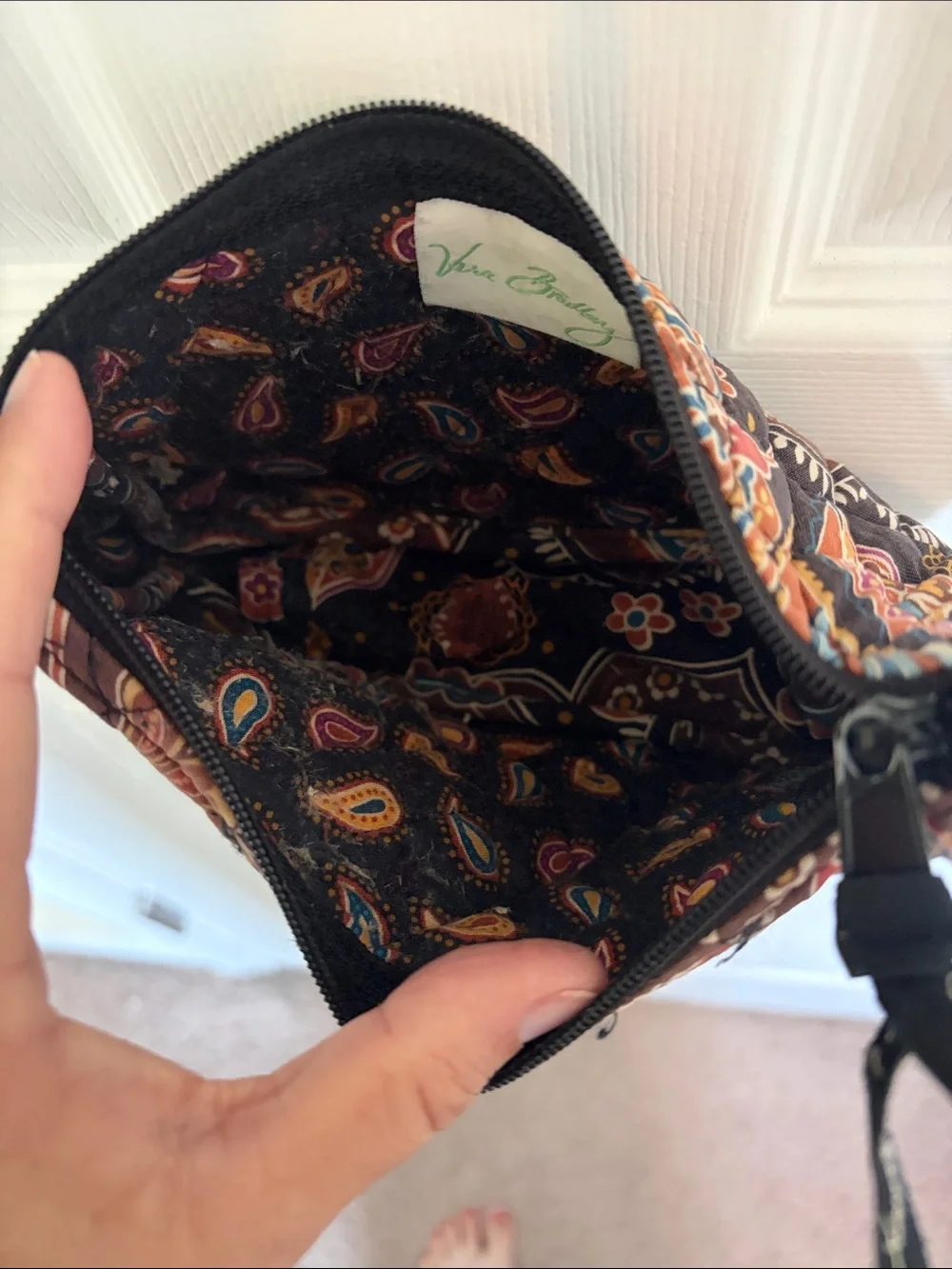 Vera Bradley Kensington Brown Paisley Quilted Crossbody with Teal & Rust Accents